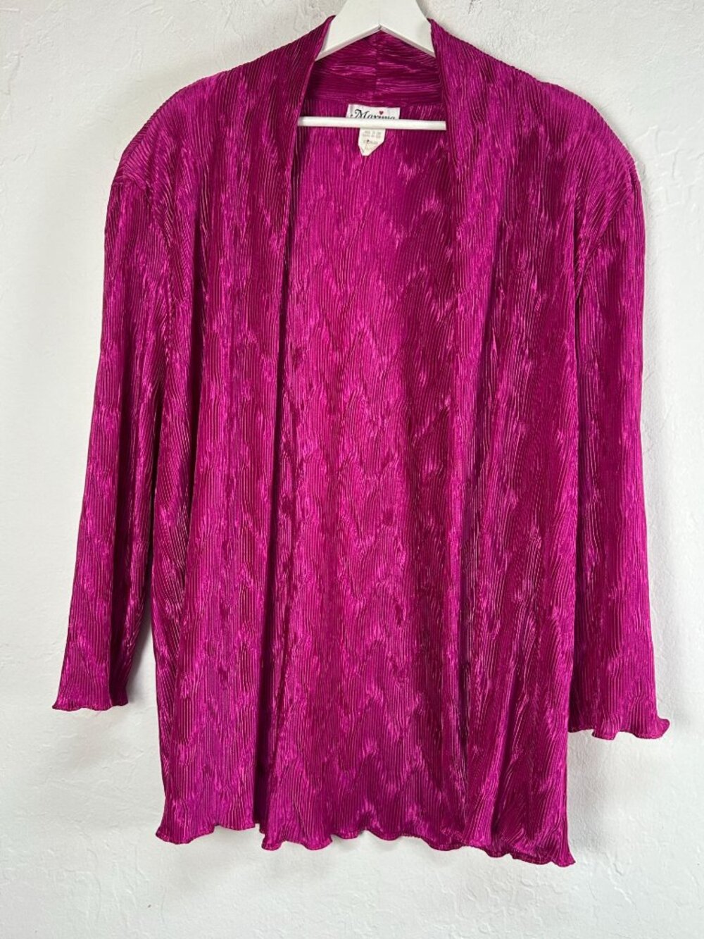 Maxima Womens Fuchsia Crinkled Open Cardigan Jacket XL Lightweight USA Made